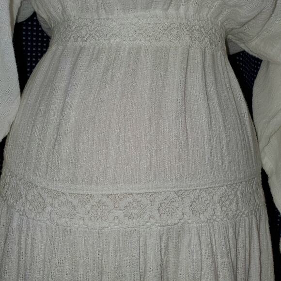 Vintage circa 1978 Bohemian Crochet Panels and Woven Cotton blend Midi Dress SzS - Picture 6 of 11